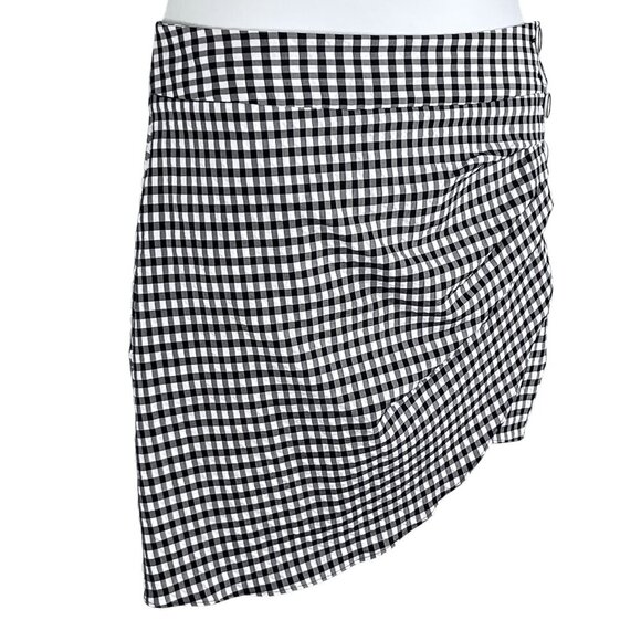 Zara Womens L Black White Gingham Mini Skirt Crossover Button Detail Coquette - Picture 12 of 15